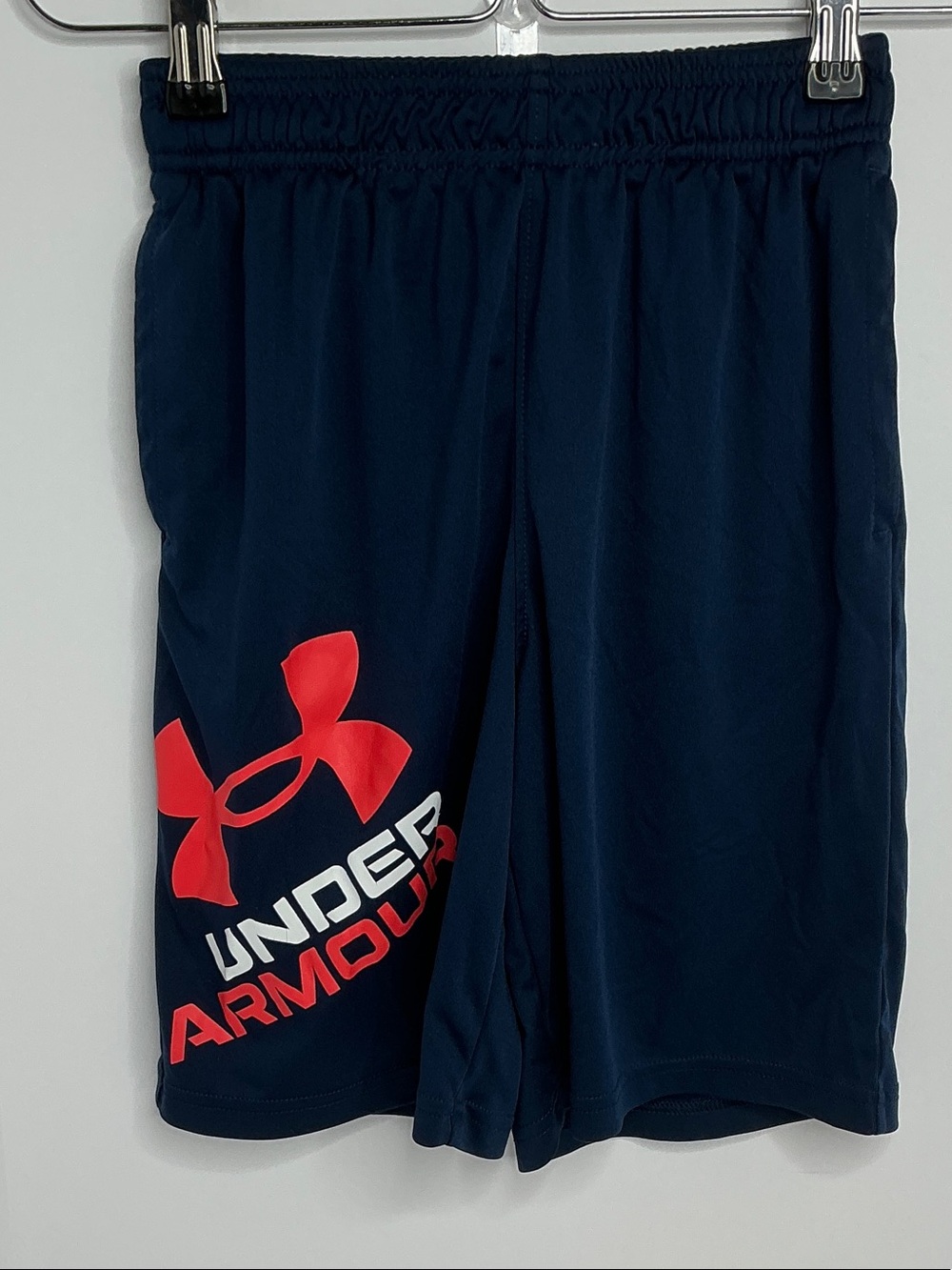 Under Armour Boys Navy Shorts with Red Logo Accent